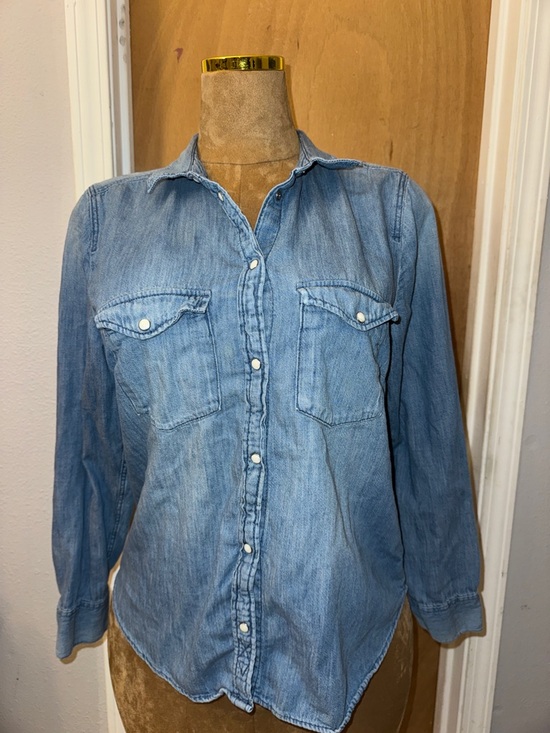 Label Of Graded Goods Tops - L.O.G.G Blue Denim Snap button-Down Shirt with Dual Chest Pockets, soft, Sz 16